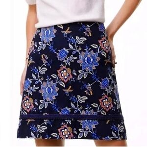 LOFT Navy Floral Bird Novelty Print Lined Mini Skirt